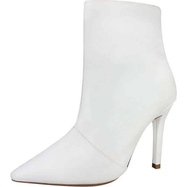 Bota Salto Alto Fino 10 cm Cano Curto Bico Fino Luiza Sobreira Branca Mod. 2255
