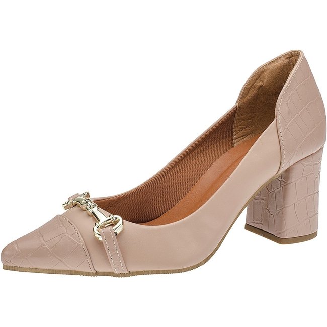 Sapato Lóris Shoes Feminino Scarpin Salto Alto Grosso Bico Fino 3043 Nude