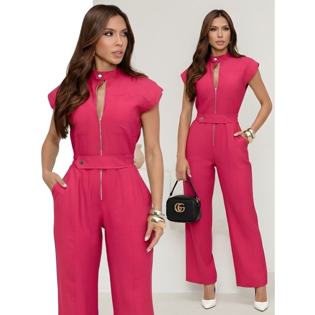 Macacão Divina Gata Cargo Longo Com Zíper Frontal - Rosa CHERRY