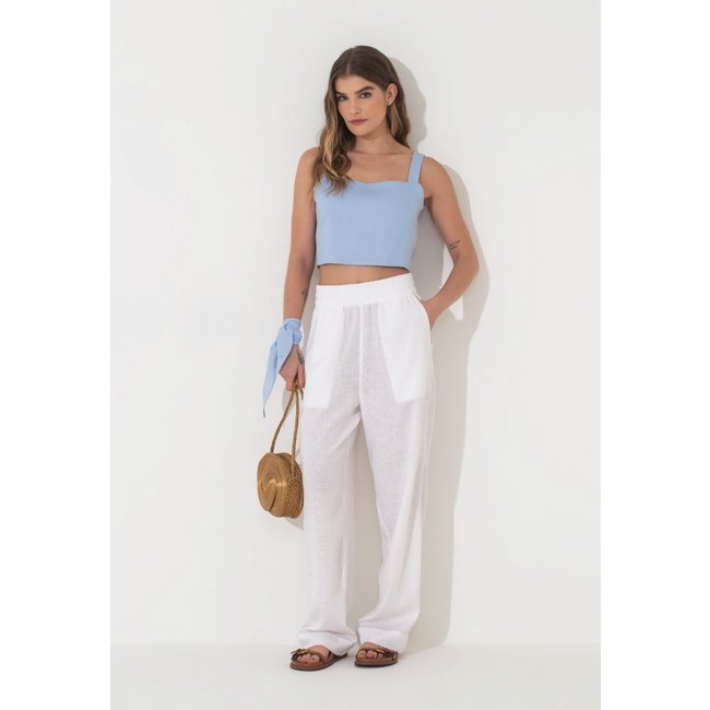 Calça Linho Traymon Comfy Com Bolsos Branco