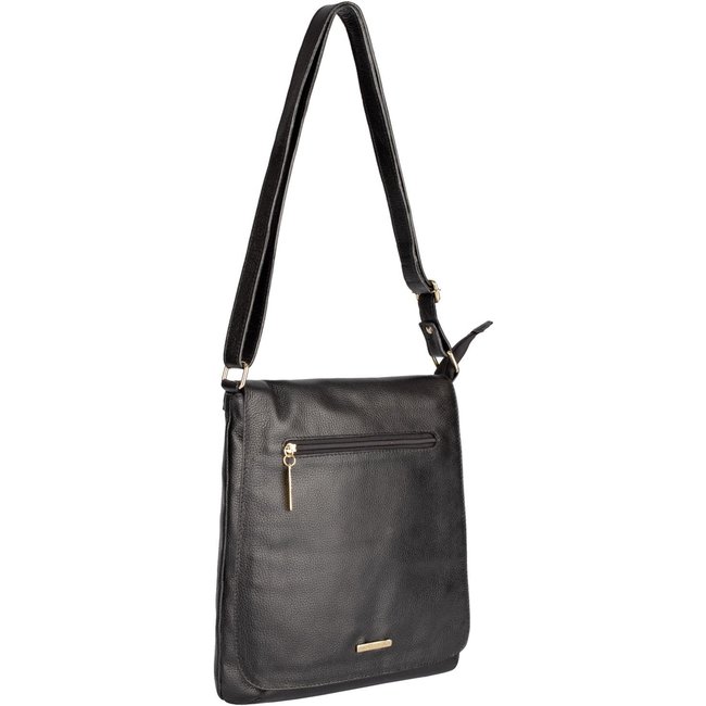 Bolsa transversal grande de couro liso Karina - Preto