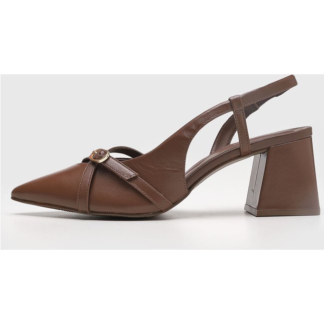 Scarpin Slingback Feminino Loucos e Santos Salto Bloco Marrom