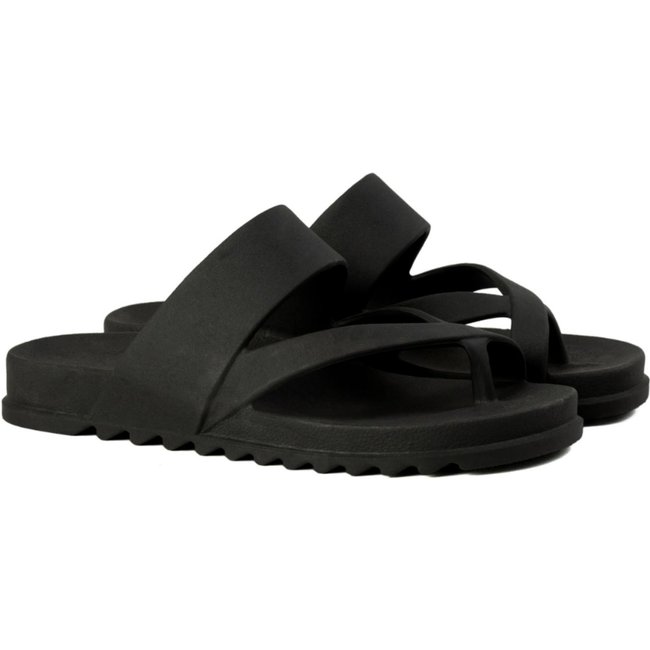Sandália Feminina De Dedo Preta Slide Confortável Estilo Papete Casual Moda Praia Verão
