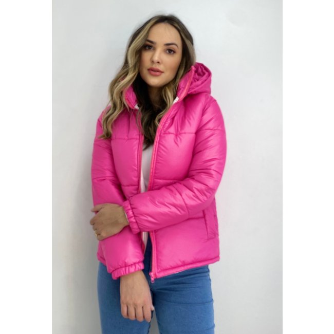 Jaqueta Puffer Longa Rosa Pink Com Capuz Removivél