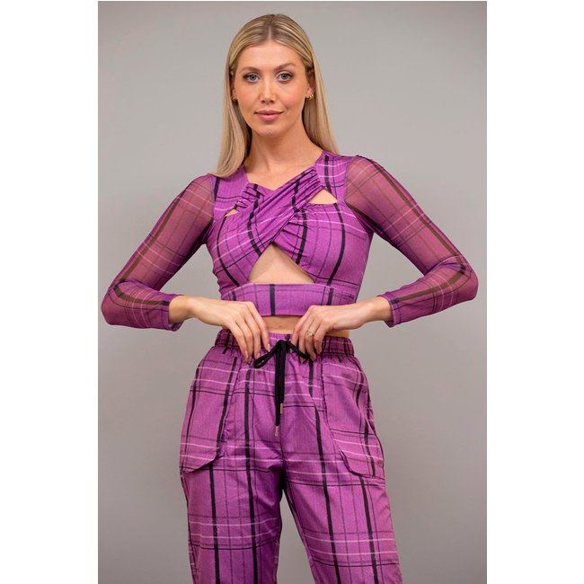 Blusa Cropped Estampada Com Transpasse Violet Essence Charry