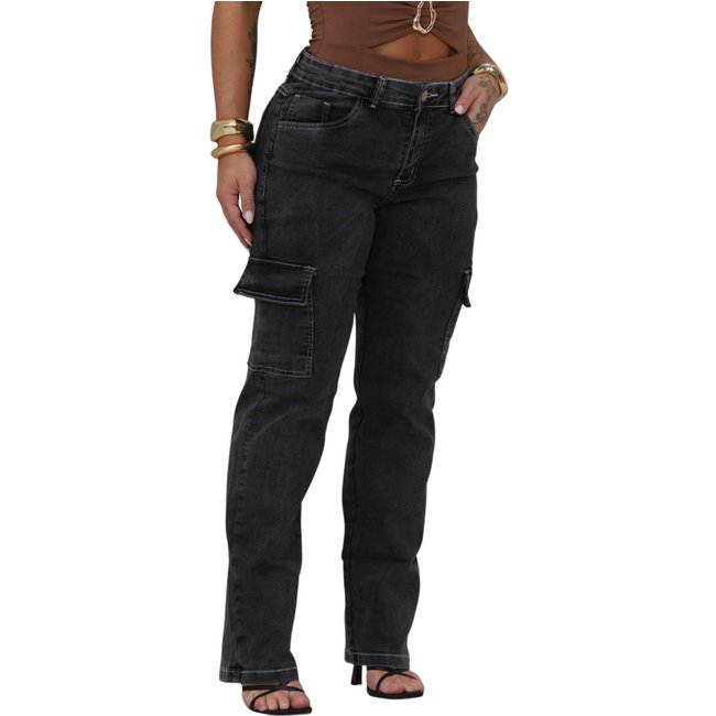 Calça Feminina Jeans Light Cargo Grafite