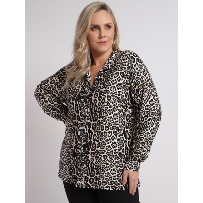 Camisa Animal Print Autentique Plus Size Feminina MARROM