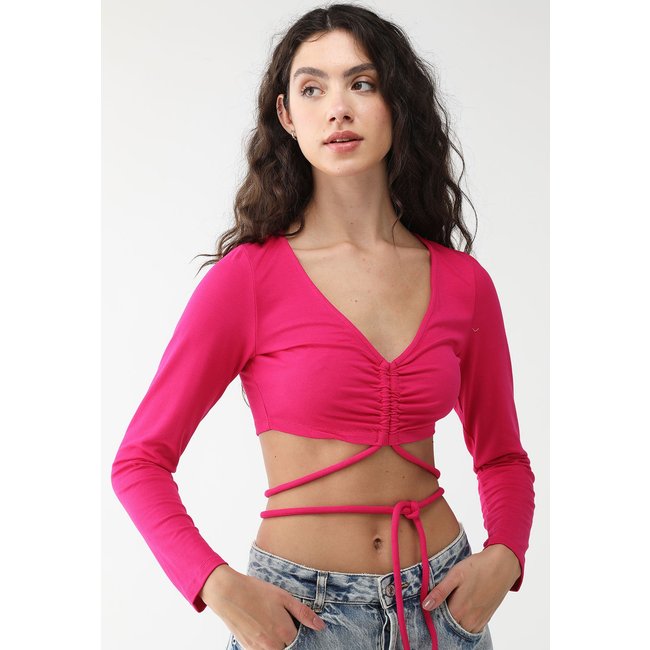 Blusa Cropped Colcci Ajustada Amarração na Cintura Rosa