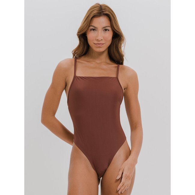 Body Maiô Feminino Decote Reto Alças Cruzadas Marrom Verão
