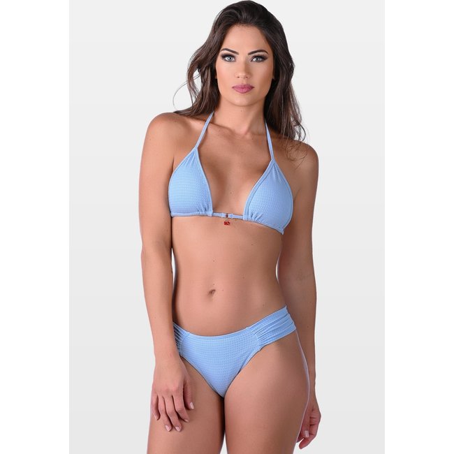 Biquíni Summer Soul Cortininha Bojo Removível Com Amarração Texturizado Azul Claro