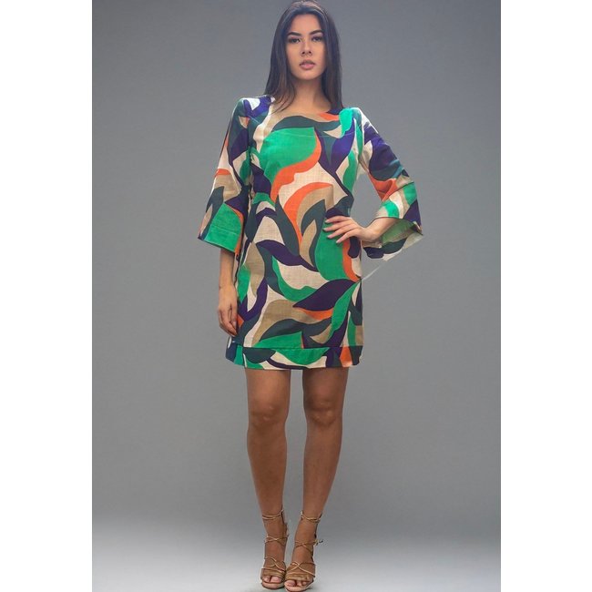 Vestido Amazonia Curto Vital Viscose Manga Ampla Balli Brisa do Mar
