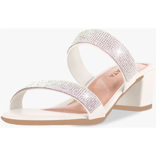 Tamanco Feminino Takata Salto Bloco Baixo Brilho Strass Off-White