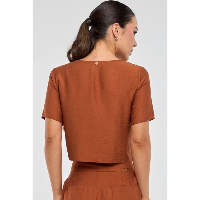 Blusa PKS Com Laços Viscose Marrom