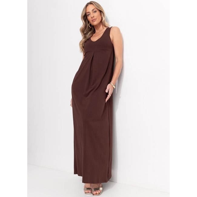 Vestido Em Malha De Algodão Marrom Quintess