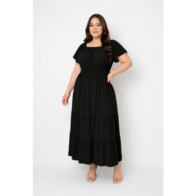 Vestido Midi Plus Size D Bell Outlet Fashion Três Marias Preto