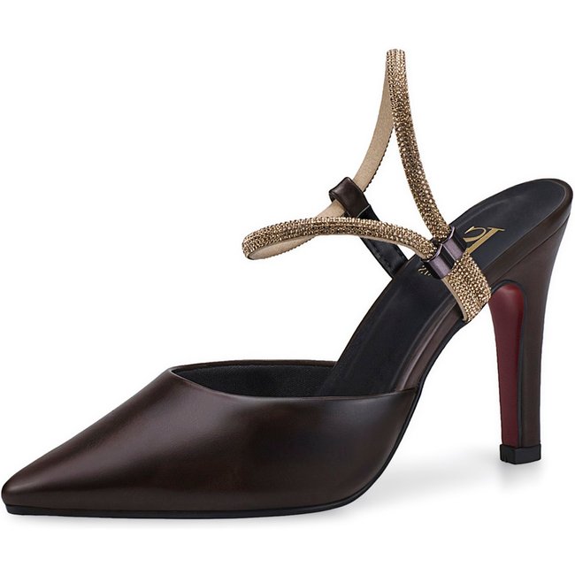 Sapato Lóris Shoes Feminino Scarpin Salto Alto Traseiro Aberto com Brilho Contotavel 4001 Café