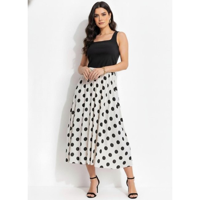 Vestido Em Viscose Plana Poá Grande Off White Quintess
