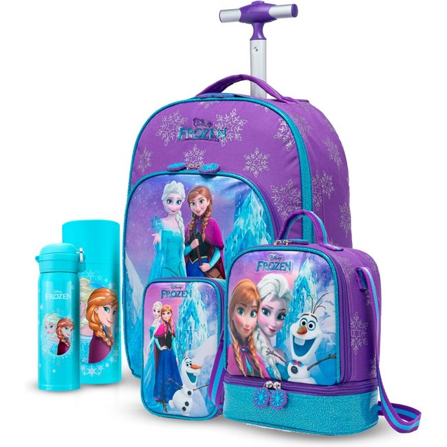 Infantil - Kit Mochila Rodinha Lancheira Estojo Escolar Frozen Garrafa Disney
