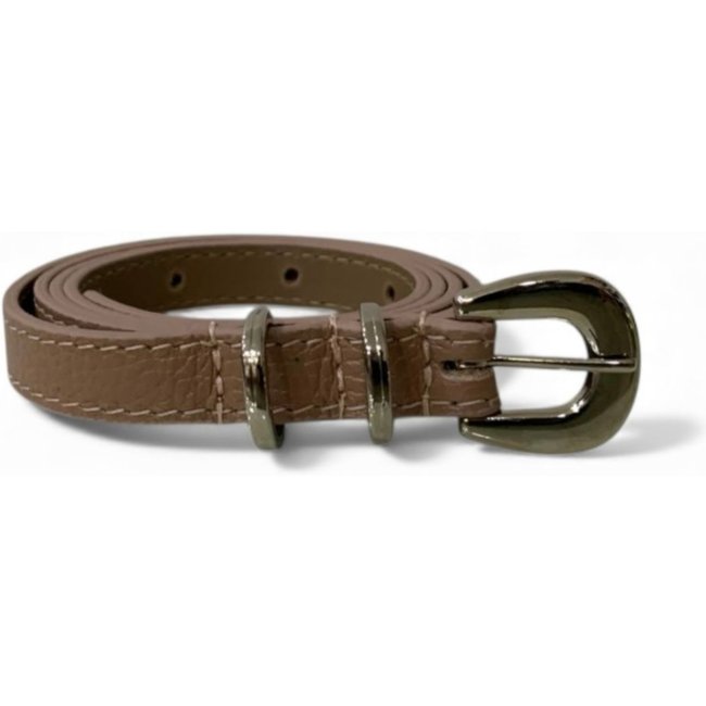 Cinto Feminino em Couro Fivela Prata Redonda 001 Nude