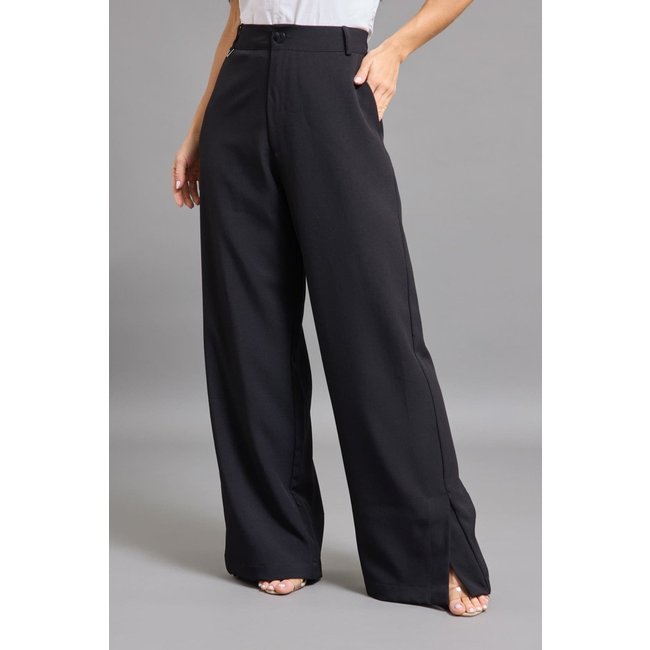 Calça Alfaiataria Feminina Pantalona Dialogo Jeans Preto