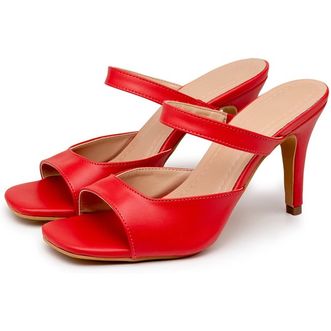Sandalia Social Feminina Salto Alto Fino Napa Vermelha 197013 Vermelho