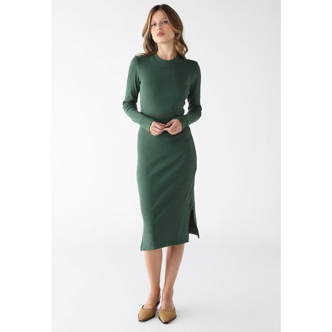 Vestido Midi Manga Longa Levosch Fendas Laterais Verde Militar