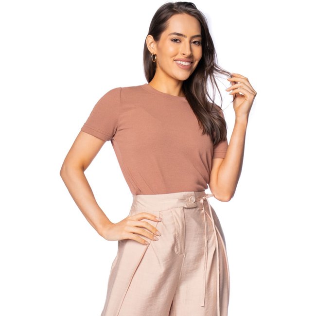 Blusa Feminina Biamar Canelada Marrom Mescla