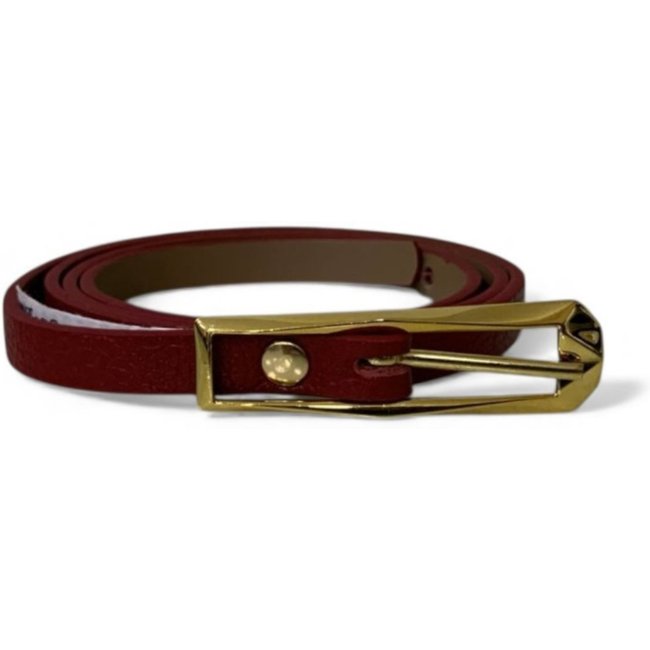 Cinto Fino Feminino em Couro Fivela Comprida Vermelho 017