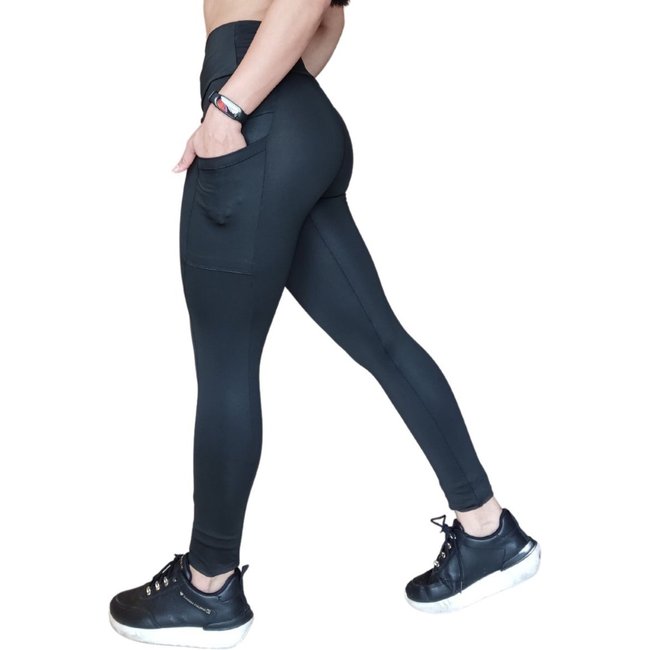 Calça Legging Plus Size Heide Ribeiro Two Colors Pocket Com Bolso Preto