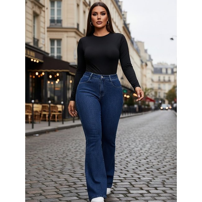Calça Jeans Feminina Tex Jeans Flare Delicada e Casual Azul Escuro