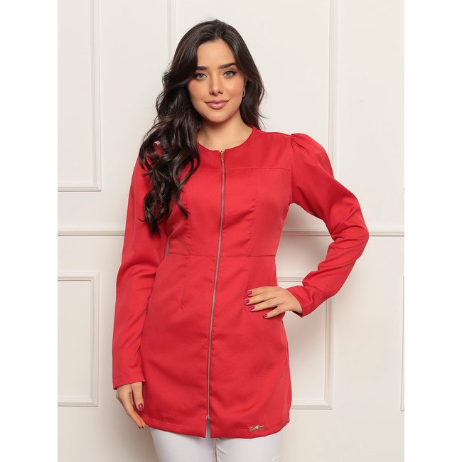 Jaleco Feminino Natalia Manga Longa Dra Maia Vermelho