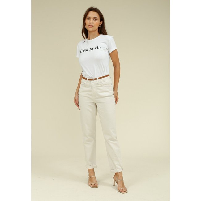 Calça Pop Me Sarja Mom Com Cinto Off-White