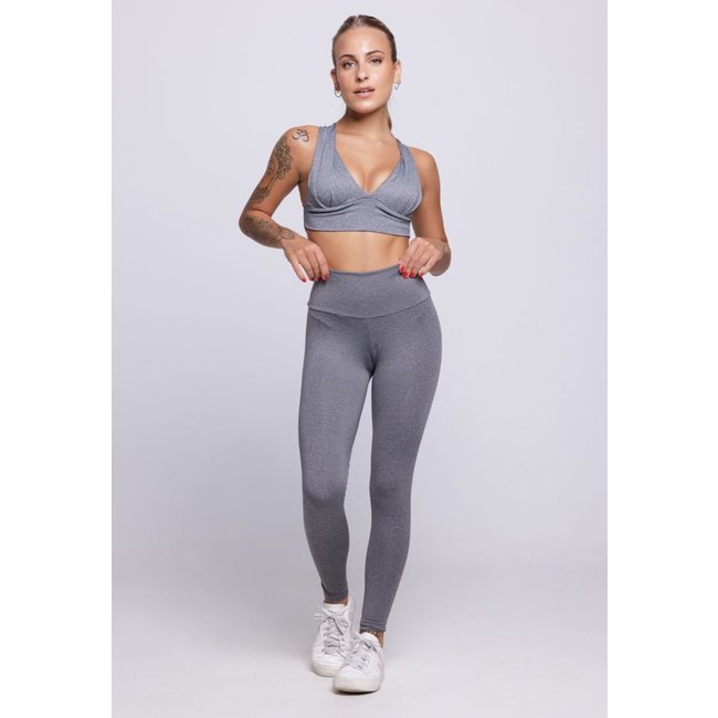 Conjunto Top Bojo e Calça Fitness Bella Fiore Modas Academia Cintura Alta Cinza