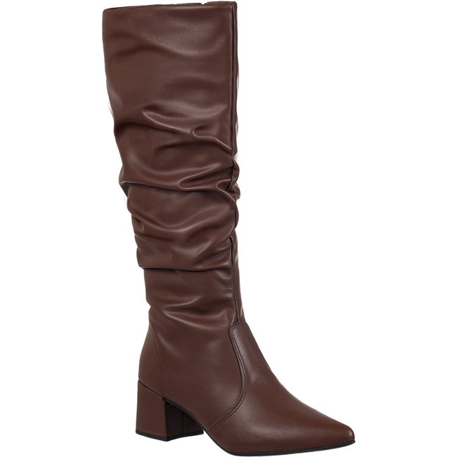 Bota Enrrugada GigiL Cano Longo Slouch Bico Fino Terra