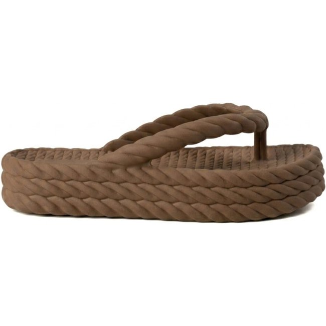 Chinelo Feminina Casual Anna Andrade Sandália De Dedo Flat Plataforma Rasteira Verão Marrom