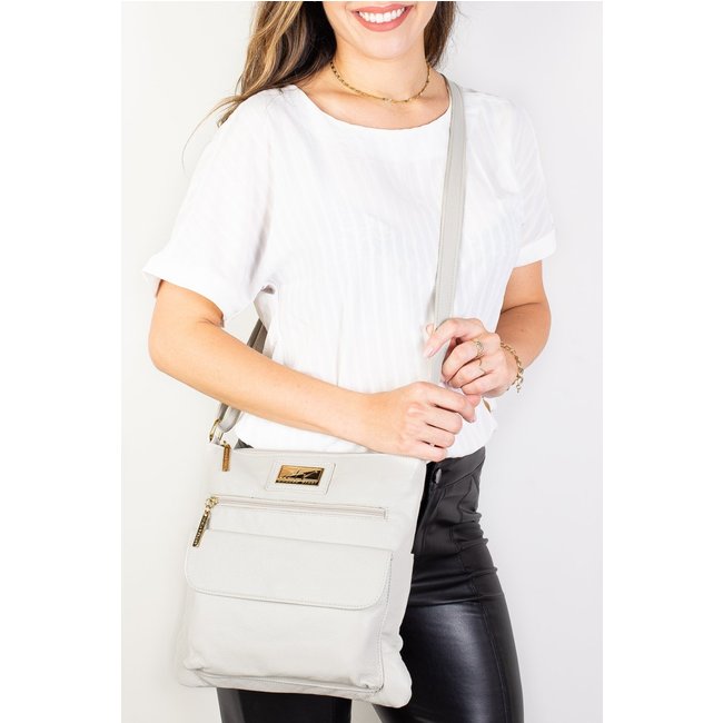Bolsa transversal de couro liso Karen - Marfim