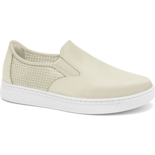 Tênis Feminino Couro Creme Estiloso Comfortflex 2565301-11