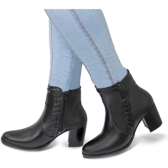 Bota feminina Salto de madeira Cano Curto Flor D'Couro couro Preto