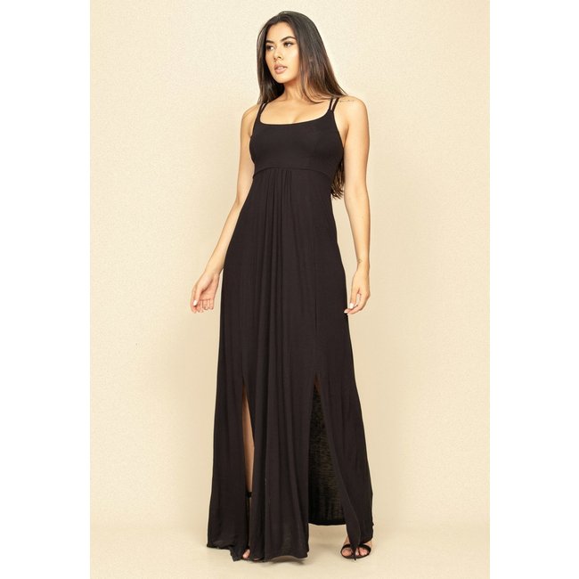 Vestido Longo Jambo Malha Aberturas Preto