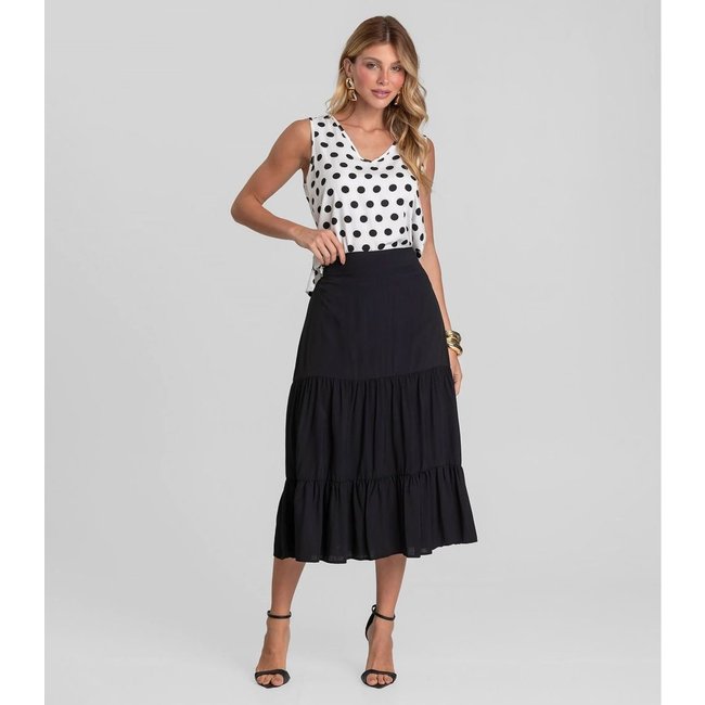 Saia Midi Feminina Duas Marias Em Viscose Dianna Preto