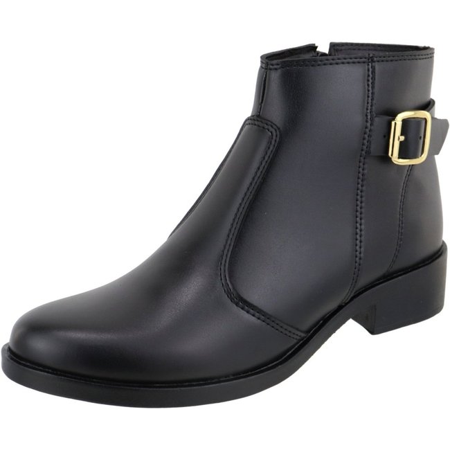 Bota Cano Baixo Detalhe Fivela Basica Confortavel Macia Agnes Veronez Preta
