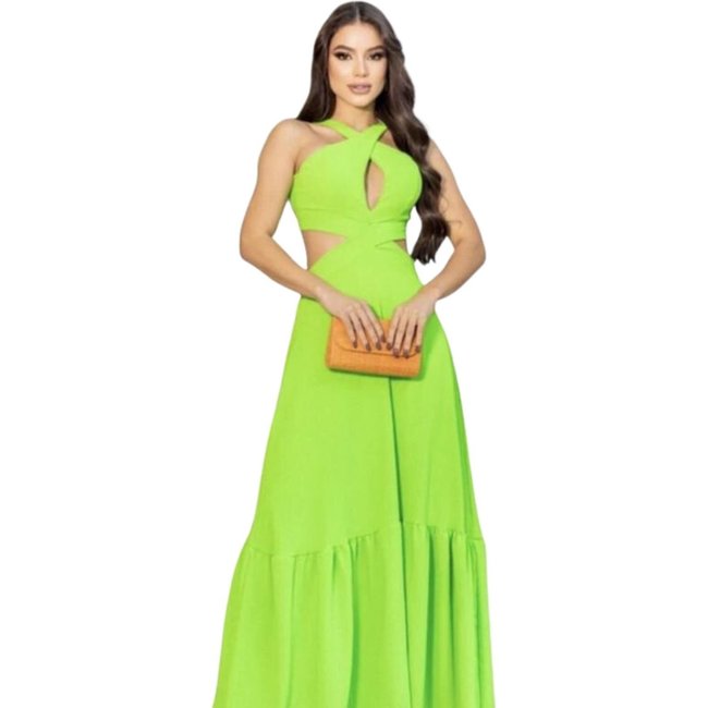 Vestido Longo Multiformas Lina Amarração Verde Limão