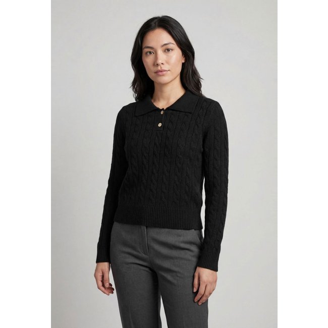 Blusa Tricot Feminina Facinelli Gola Polo Preta