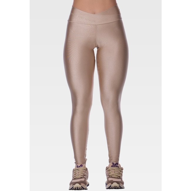 Calça Legging Fitness Cós Alto Transpassado Summer Soul Bege