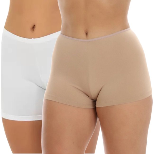 Kit 2 Short Segunda Pele Reflexo Íntimo Anágua Anti Atrito Para Usar Por Baixo Bege e Branco