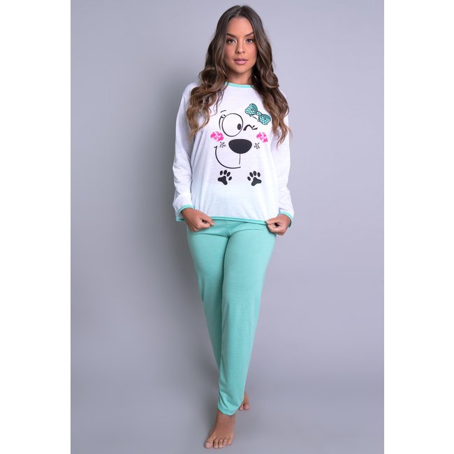 Pijama MVB Modas Longo Adulto Manga Comprida Inverno Verde