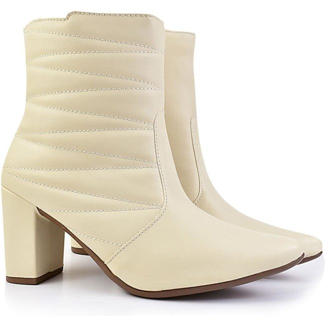Bota bico fino salto fashion confortável com Bordado OLZZY Off White