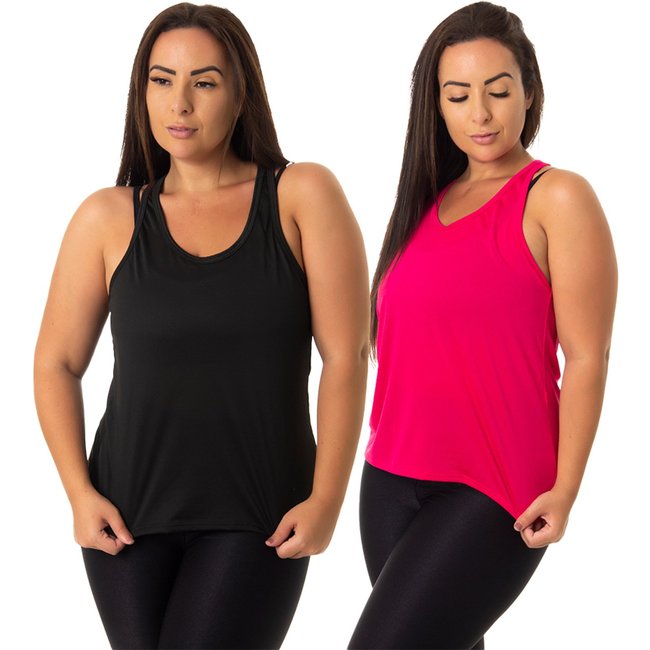 Kit 2 Camiseta Esportiva Feminina Furadinha Academia Lisa Fitness Multicolorido