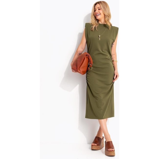 Vestido Midi Drapeado Em Malha Crepe Verde Quintess