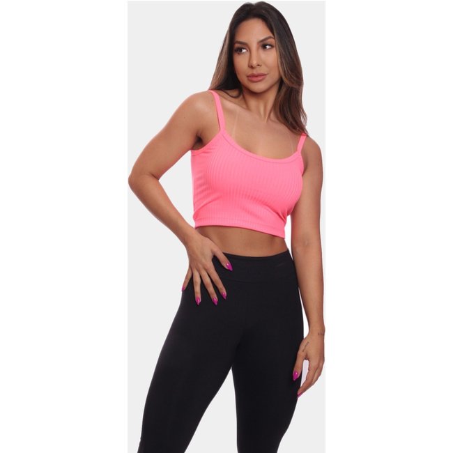 Top Cropped Alcinha Canelado Feminino Lisa Blusa Blusinha Básica Rosa